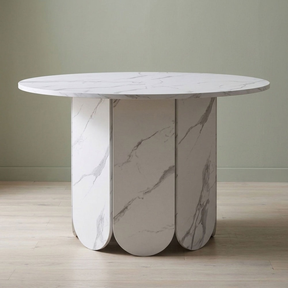 Table ronde style japandi extensible 310cm rallonges intégrées effet