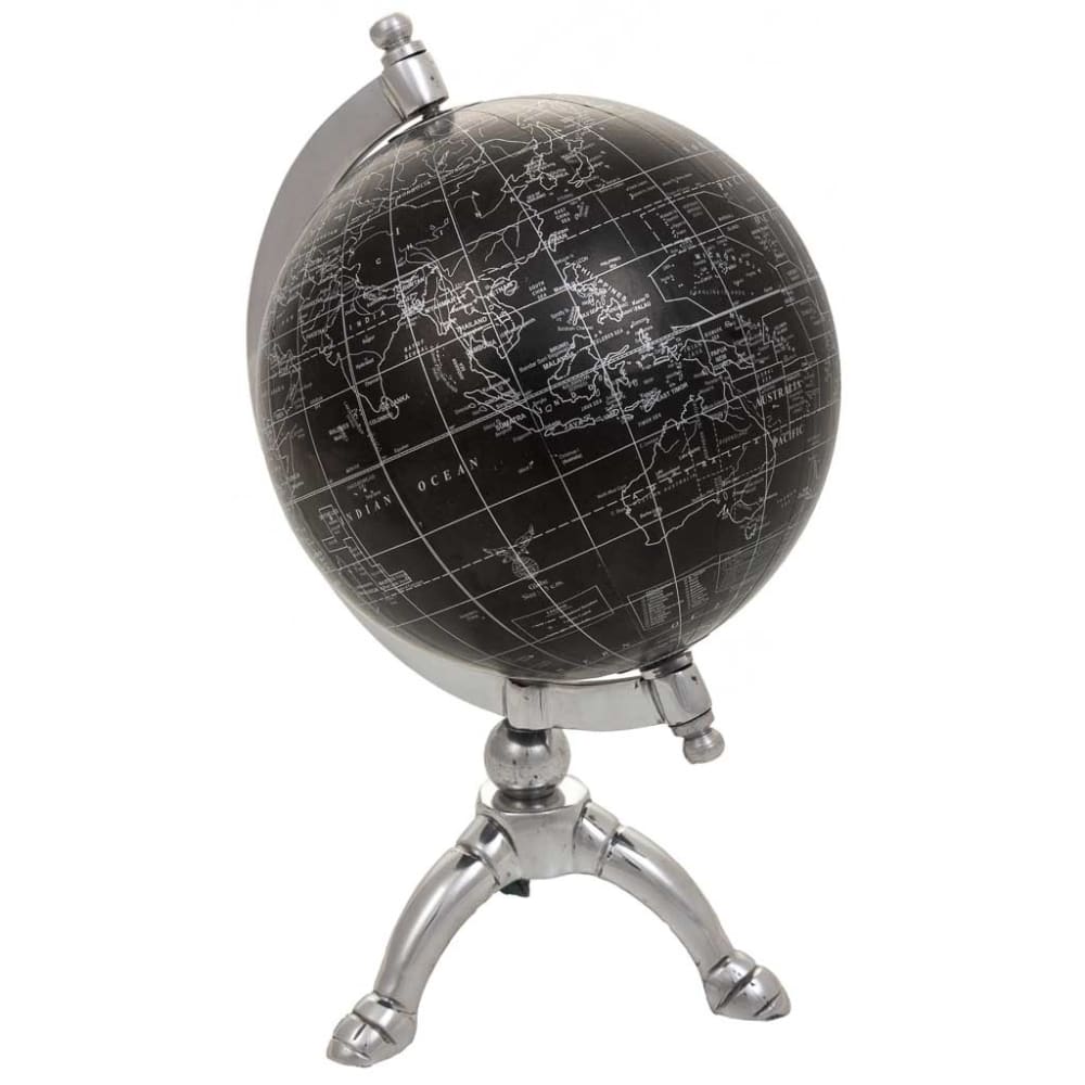 Globo terraqueo de plástico, hierro y aluminio negro d15x20h cm