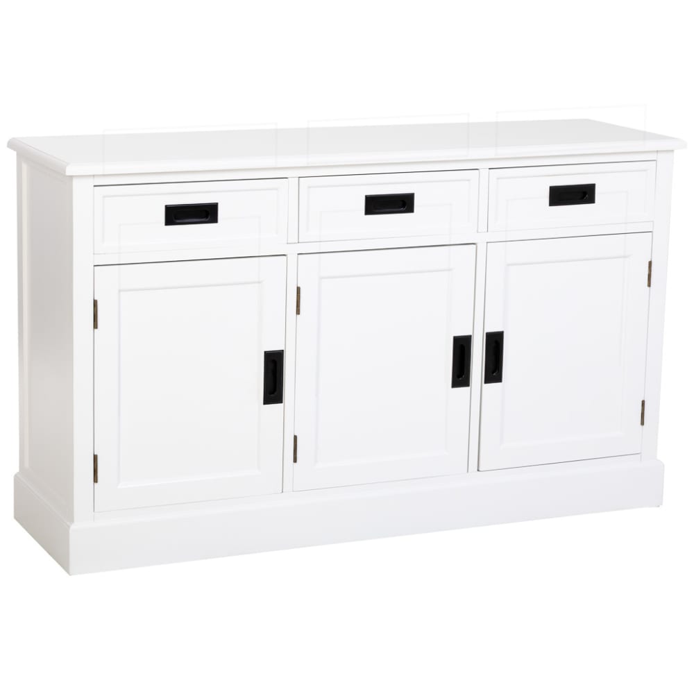 Buffet en bois blanc avec 3 portes et 3 tiroirs 135x40x80,5 h