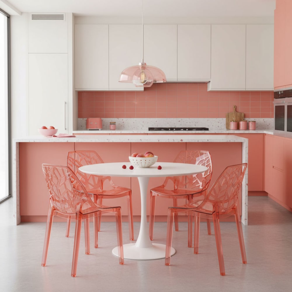 2er-Set stapelbare Stühle aus Polycarbonat transparent rosa -