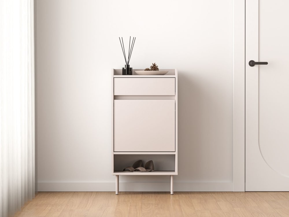 Meuble à chaussures avec compartiments et tiroir, grège, 50 cm