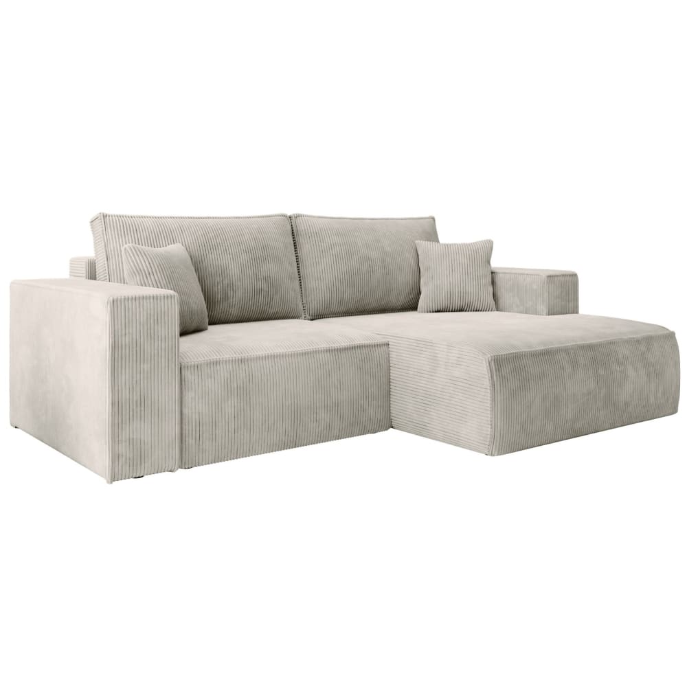 Canapé d’angle convertible, en velours côtelé gris-beige, droite