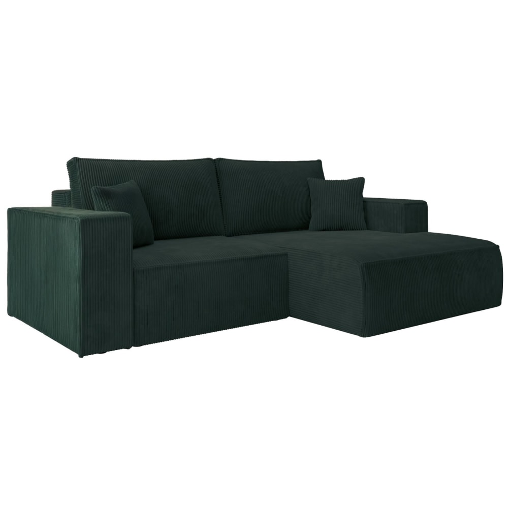 Canapé d’angle convertible, en velours côtelé vert foncé, droite