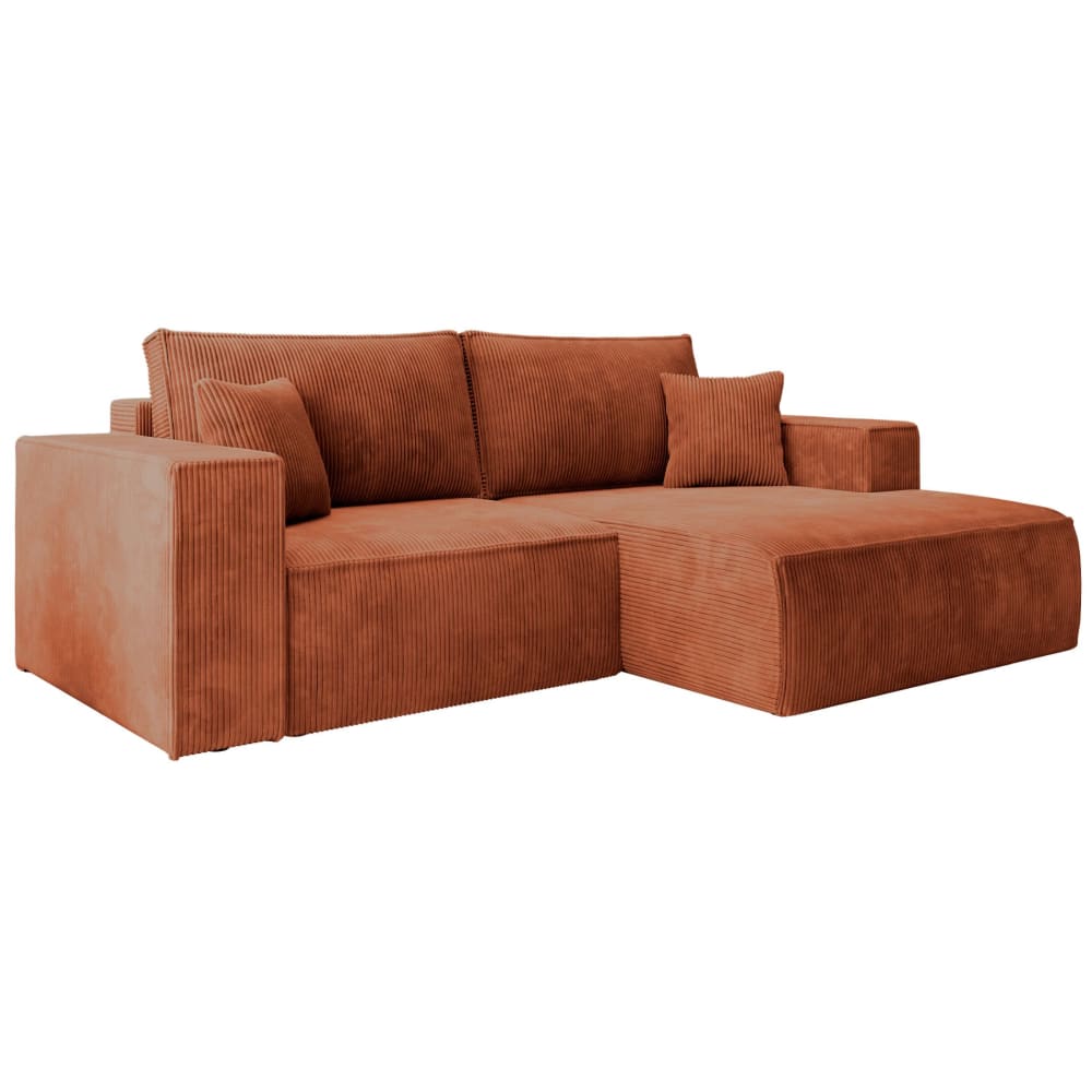 Canapé d’angle convertible, en velours côtelé cuivre, droite