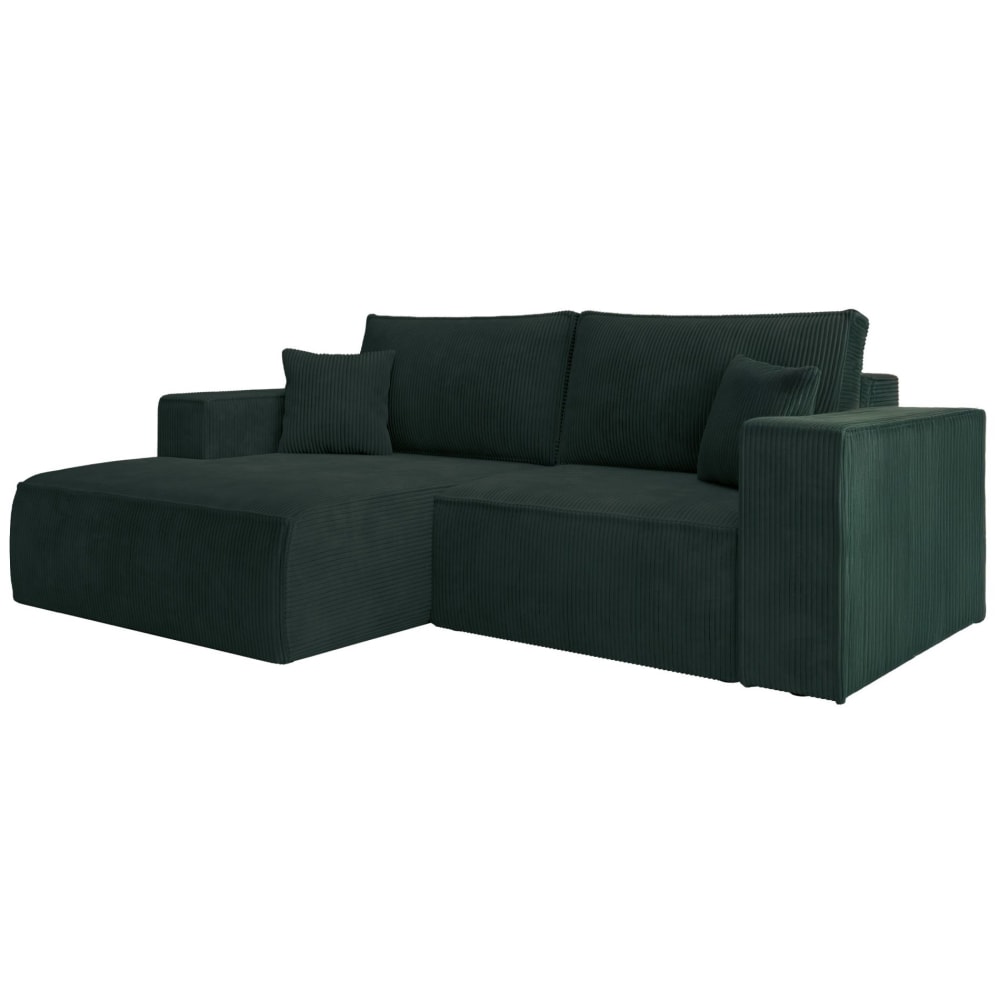 Canapé d’angle convertible, en velours côtelé vert foncé, gauche