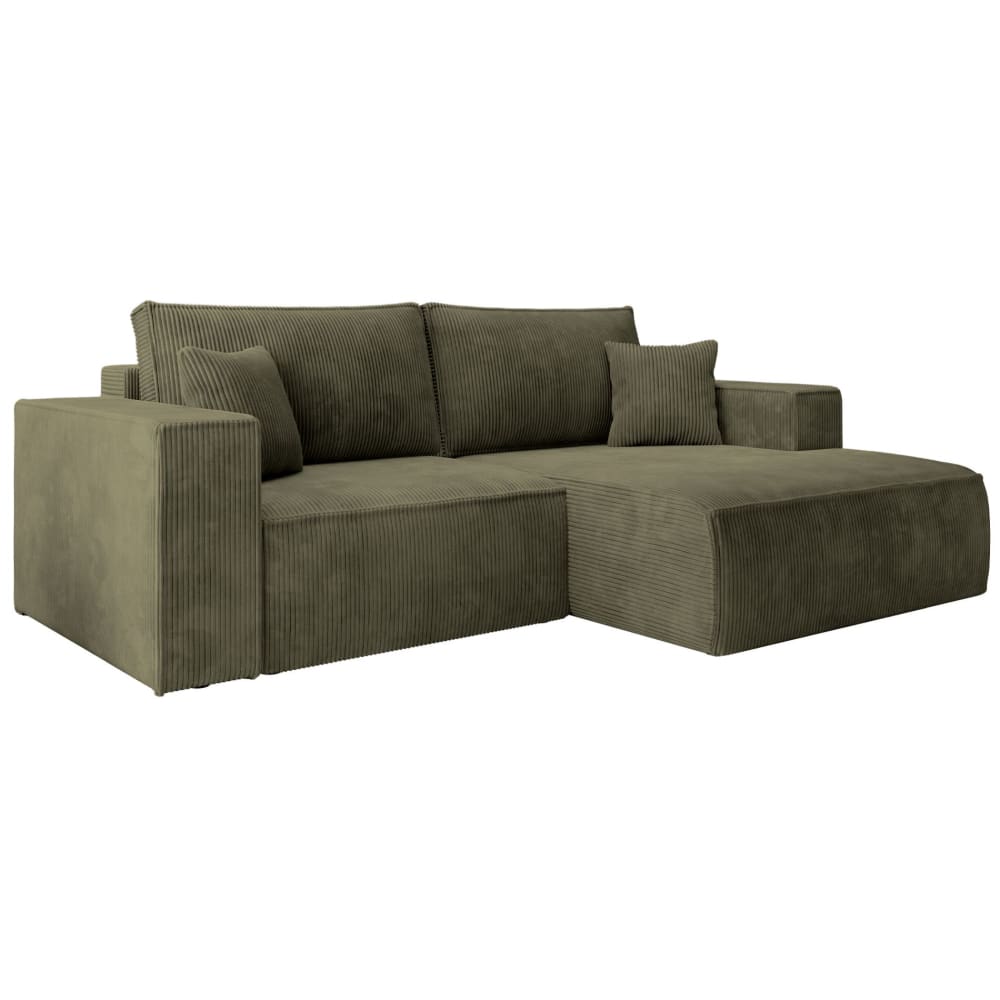 Canapé d’angle convertible, en velours côtelé vert olive, droite