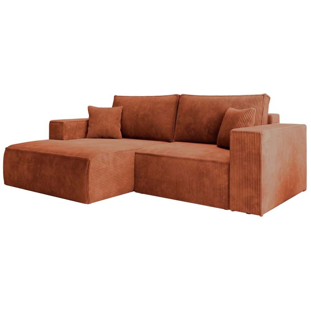 Canapé d’angle convertible, en velours côtelé cuivre, gauche