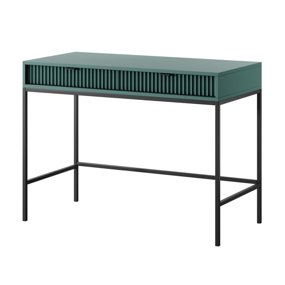 Coiffeuse 2 tiroirs vert avec pieds noirs 104 cm