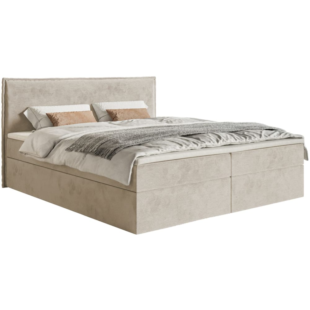 Lit boxspring 180x200 avec surmatelas, en velours déperlant, beige Lit boxspring 180x200 avec surmatelas, en velours déperlant, beige