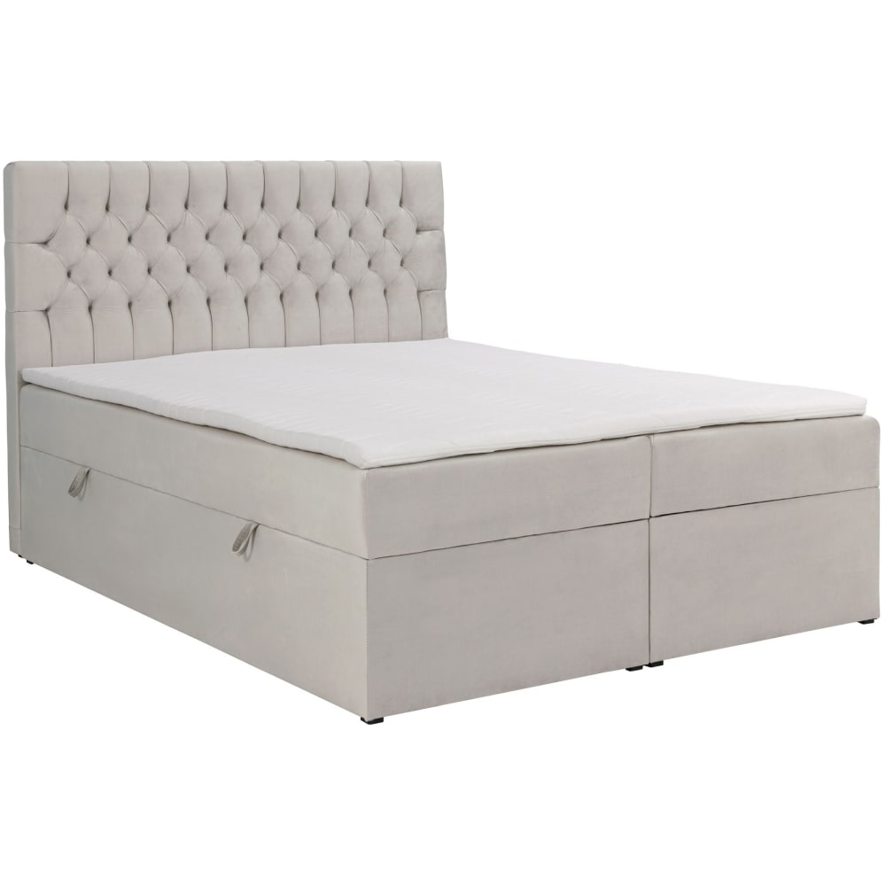 Lit boxspring 160×200 avec matelas et surmatelas, velours, beige clair Lit boxspring 160×200 avec matelas et surmatelas, velours, beige clair