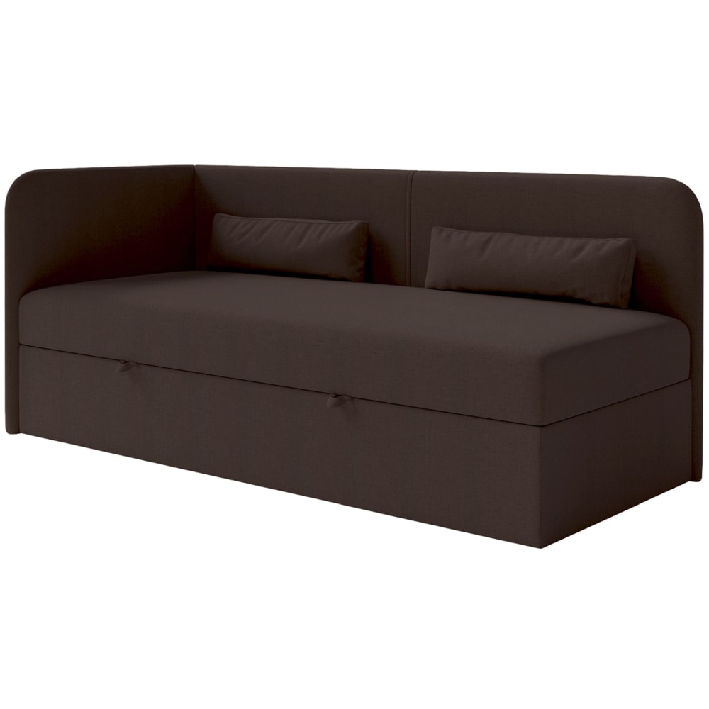 Lit ado 90x200, gauche, avec rangement, en chenille brun foncé