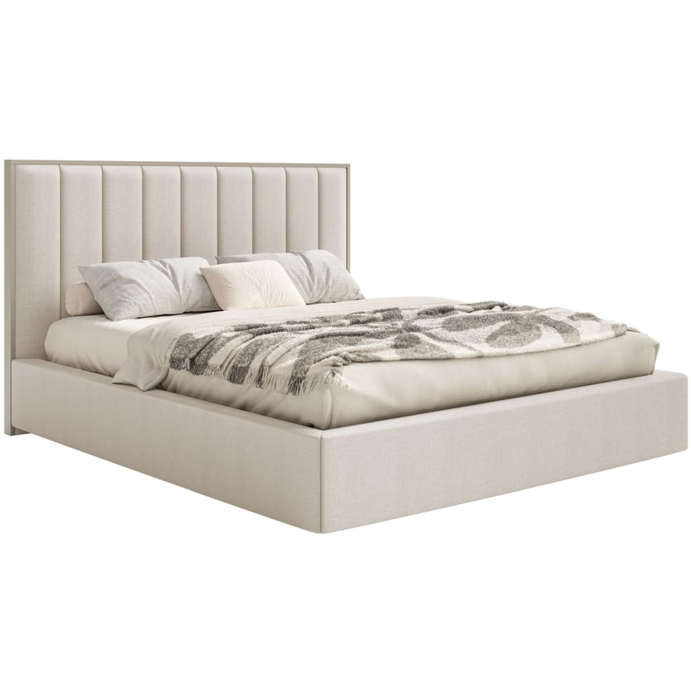 Selsey Polsterbett 180x200 mit Chenillebezug und LED, Hellbeige style modern - Stoff