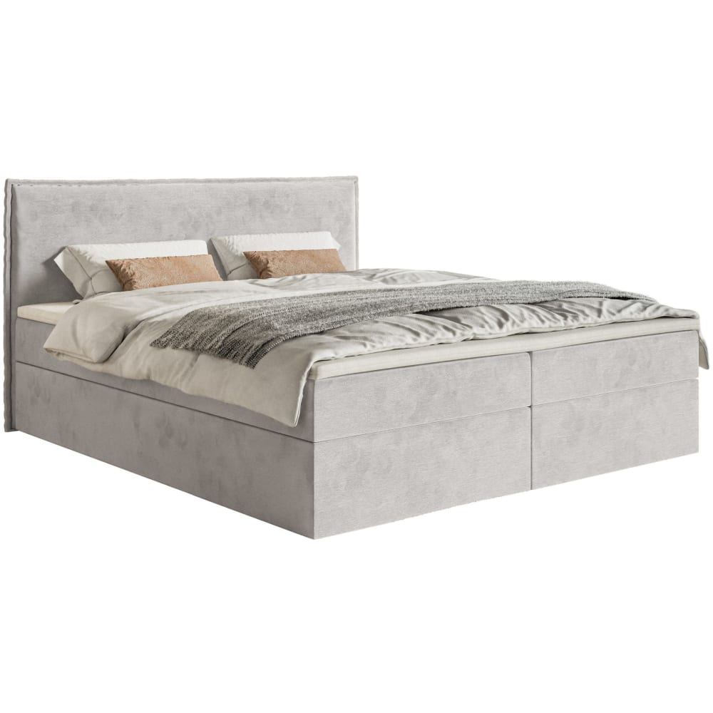 Selsey Boxspringbett 160x200 mit Topper und Stauraum, Velours, Hellgrau style modern - Stoff