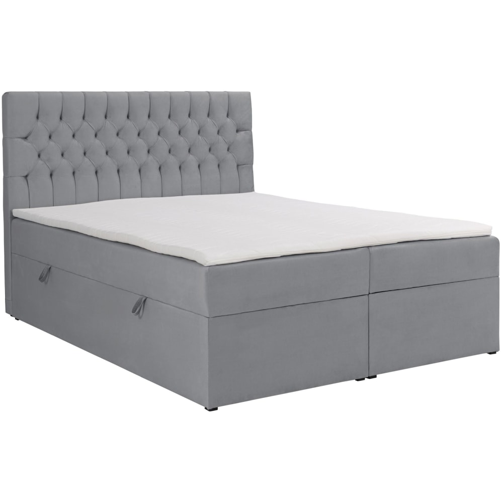 Lit boxspring 160×200 avec matelas et surmatelas, velours, gris Lit boxspring 160×200 avec matelas et surmatelas, velours, gris