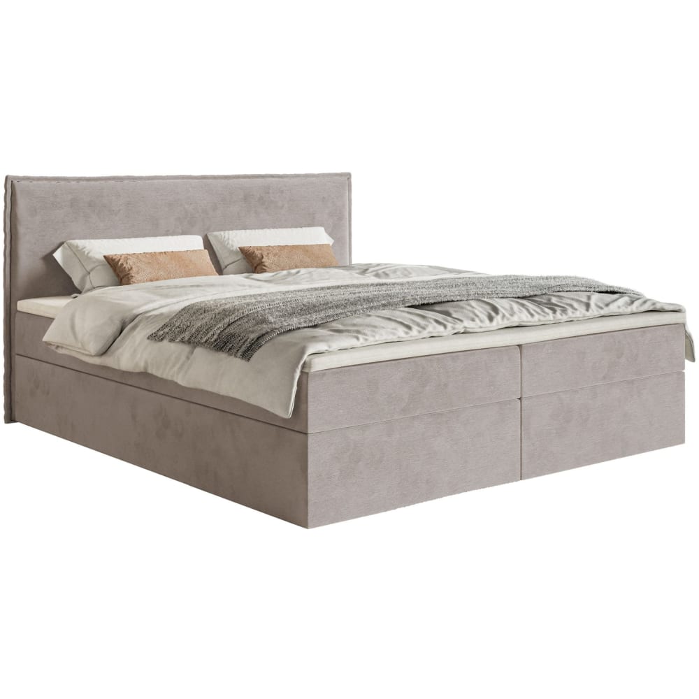 Lit boxspring 180x200 avec surmatelas, en velours déperlant, brun-gris Lit boxspring 180x200 avec surmatelas, en velours déperlant, brun-gris