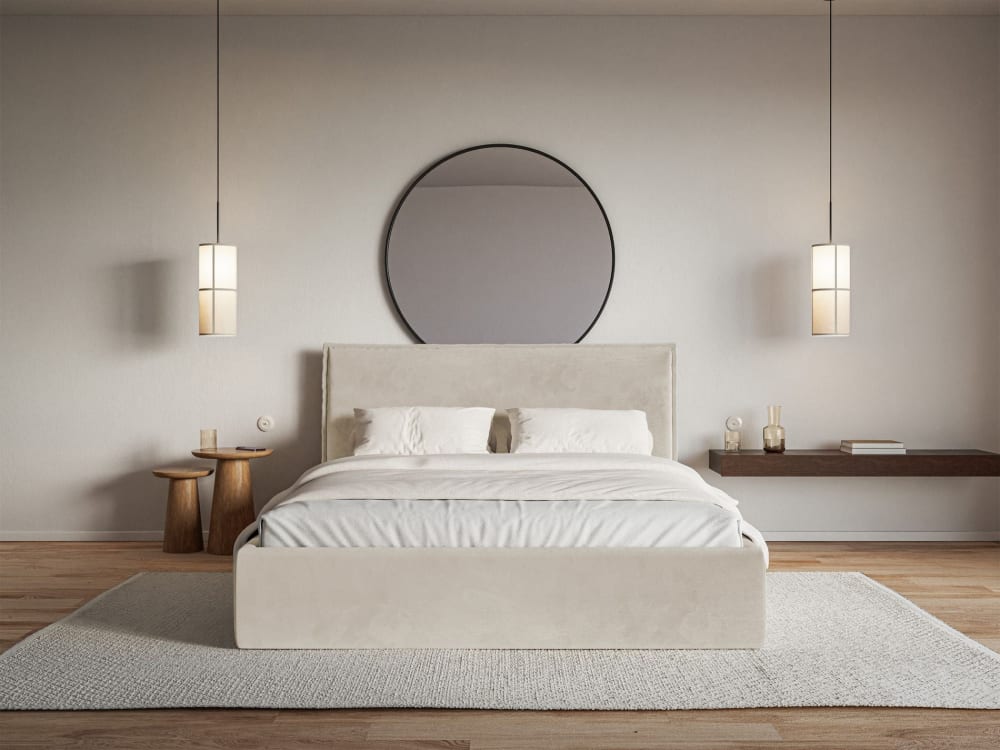 Lit tapissé 160×200 velours, beige