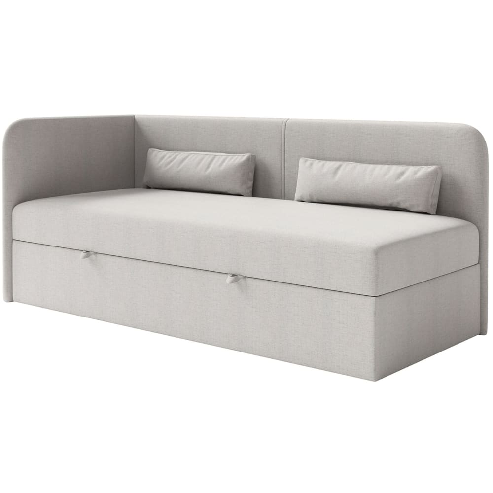 Lit ado 90x200, gauche, avec rangement, en chenille gris clair