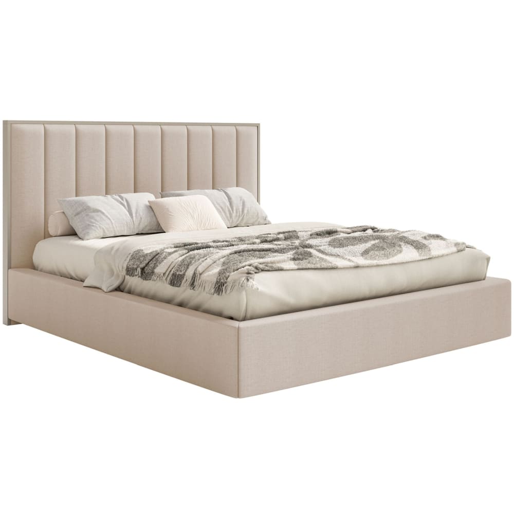 Selsey Polsterbett 140x200 mit Chenillebezug und LED, Beige style modern Beige Stoff