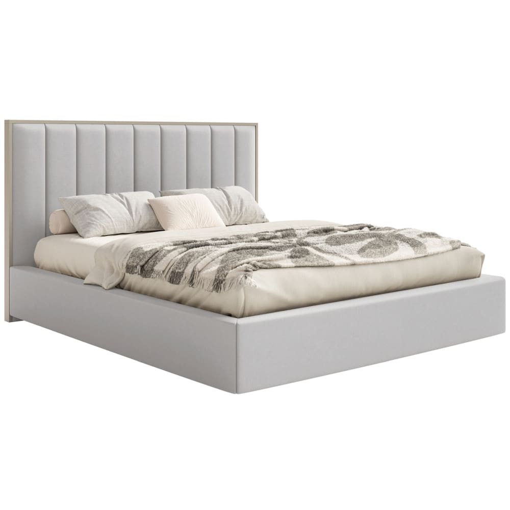 Selsey Polsterbett 140x200 mit Veloursbezug und LED, Hellgrau style modern - Stoff