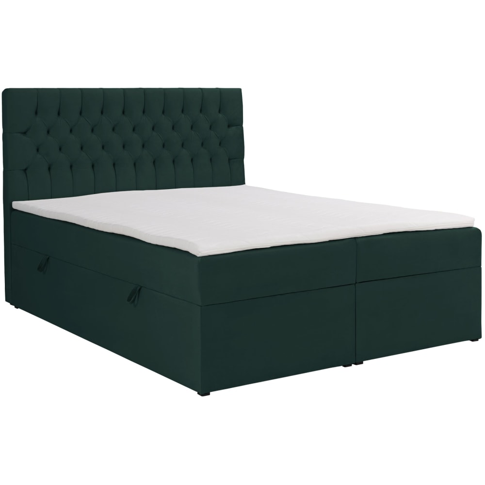 Lit boxspring 160×200 avec matelas et surmatelas, velours, vert Lit boxspring 160×200 avec matelas et surmatelas, velours, vert