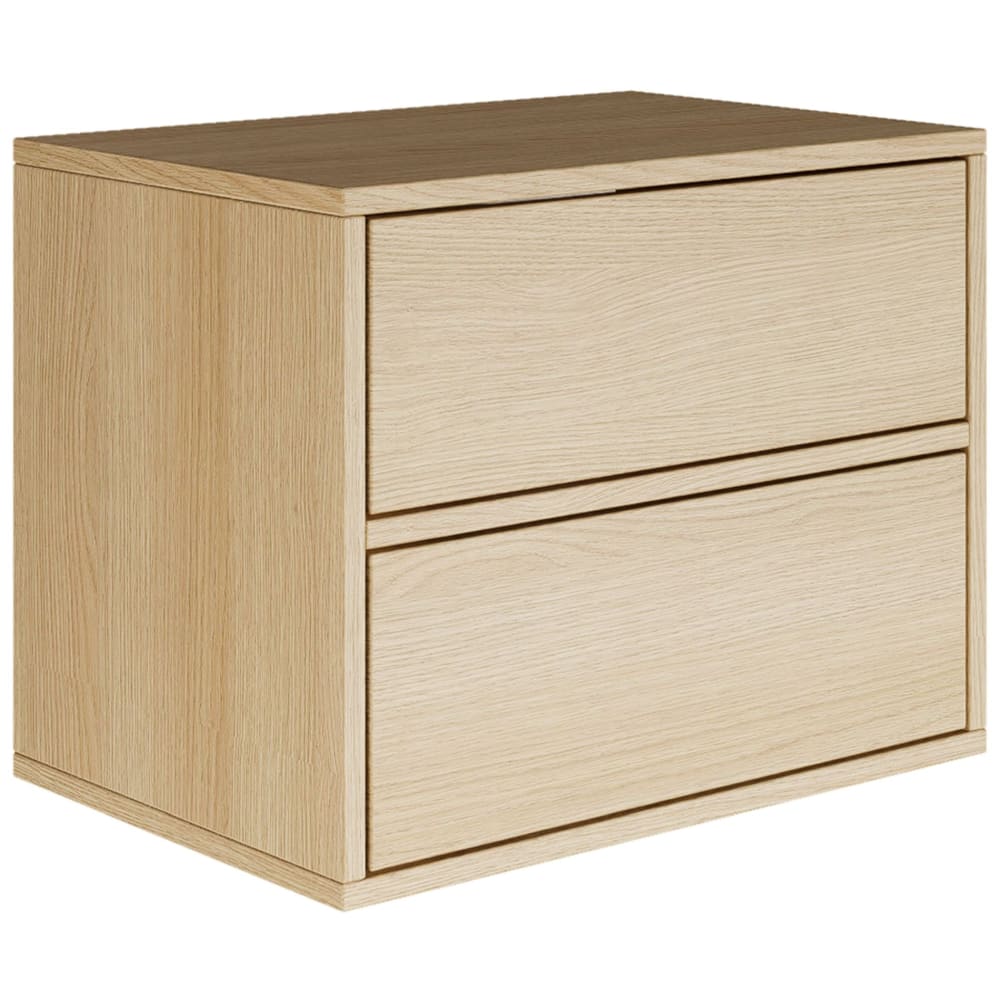 Table de chevet suspendue avec 2 tiroirs, effet bois chêne, 50 cm Table de chevet suspendue avec 2 tiroirs, effet bois chêne, 50 cm