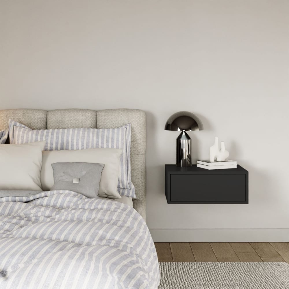 Nachttisch hängend mit Schublade, Schwarz, 50 cm - Maisons Du