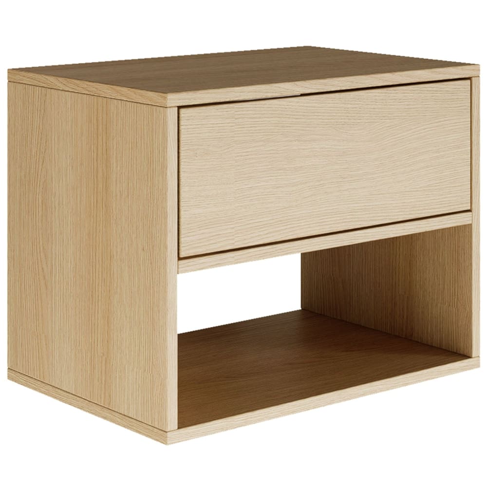 Table de chevet suspendue, tiroir et niche, chêne, 50 cm Table de chevet suspendue, tiroir et niche, chêne, 50 cm