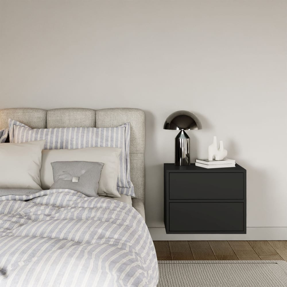 Nachttisch hängend mit 2 Schubladen, Schwarz, 50 cm - Maisons Du