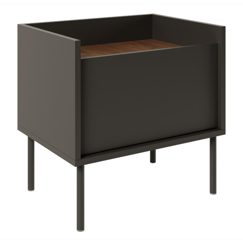Table de chevet 1 porte, 50 cm, noir / aspect bois noyer