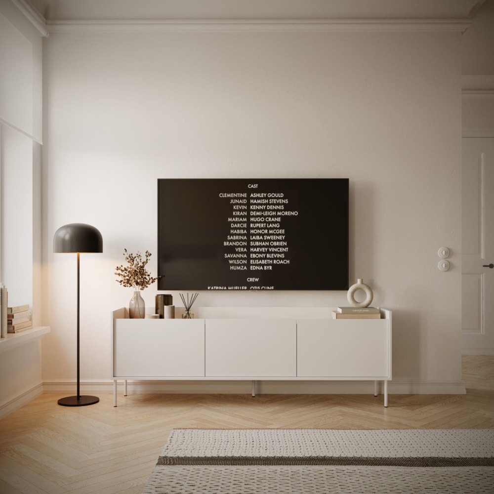 Meuble TV 3 portes, 175 cm, blanc / couleur chêne