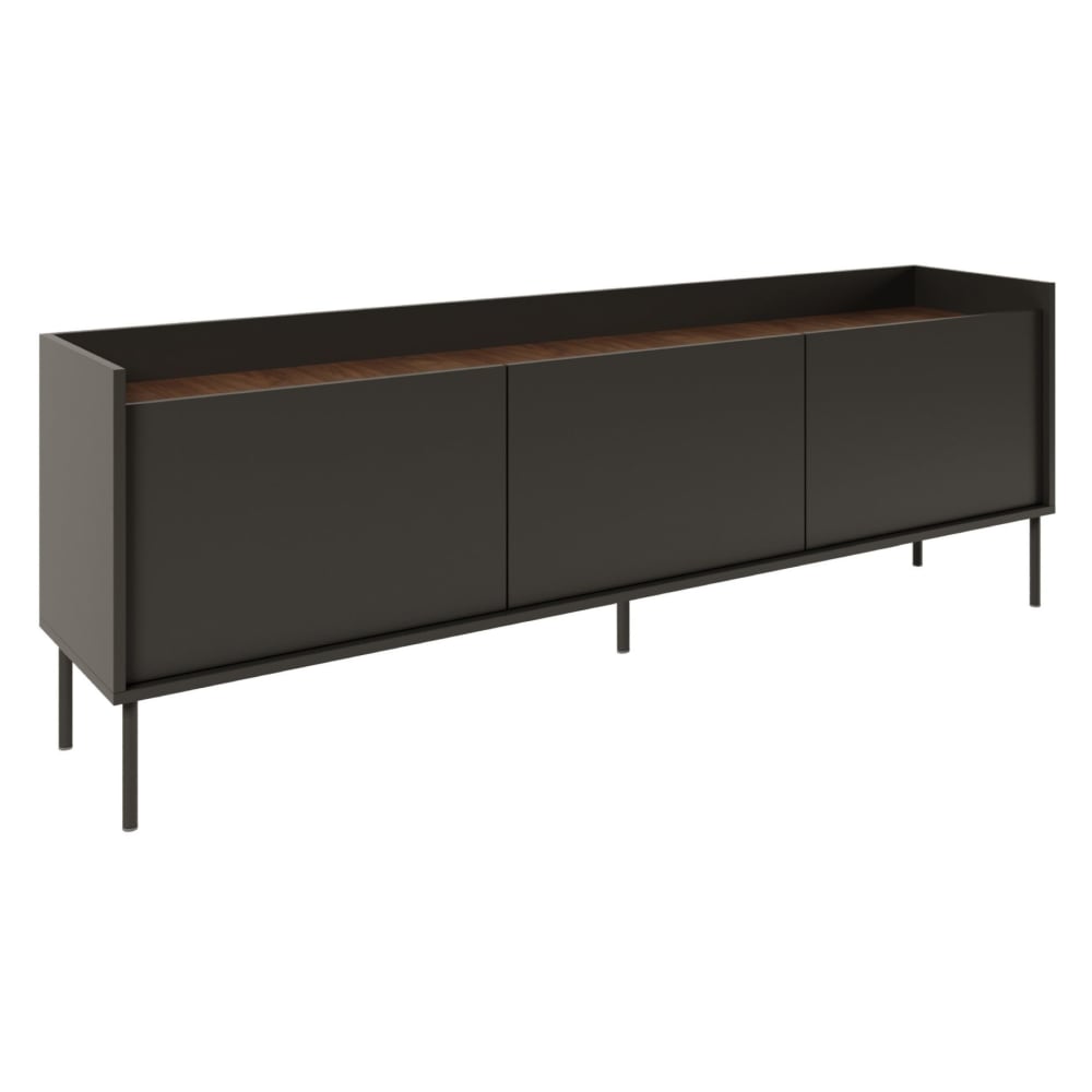 Meuble TV 3 portes, 175 cm, noir / couleur noyer