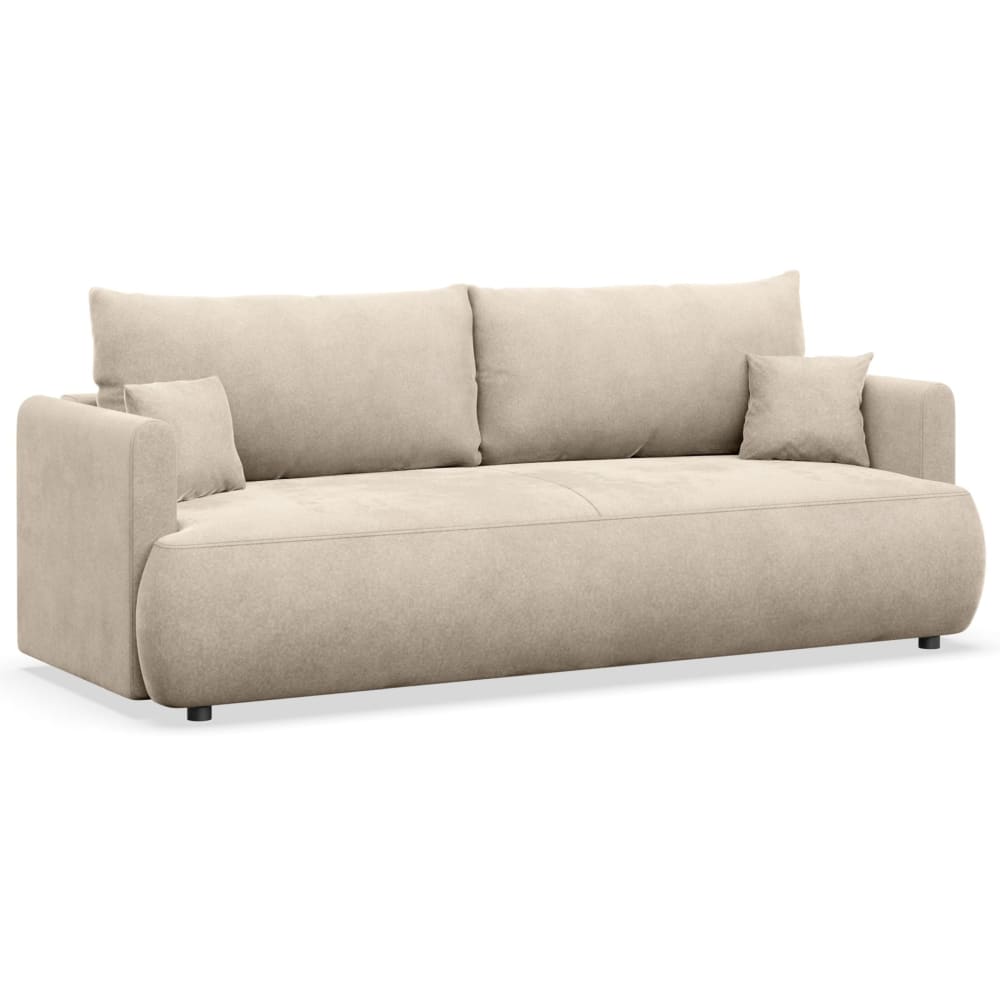 Canapé convertible 3 places, velours easy-clean, beige clair