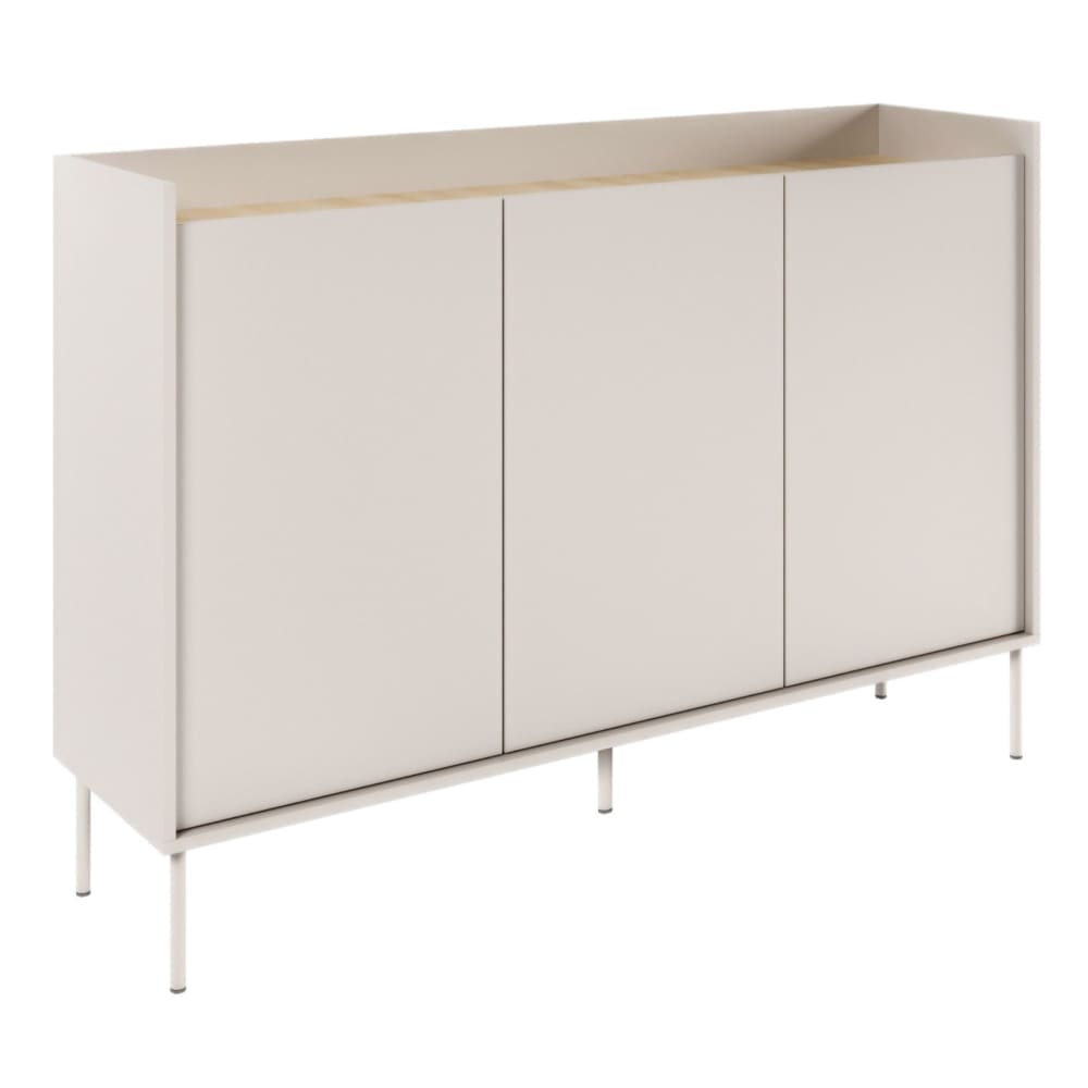Buffet 3 portes, 140 cm, gris cachemire / aspect bois chêne