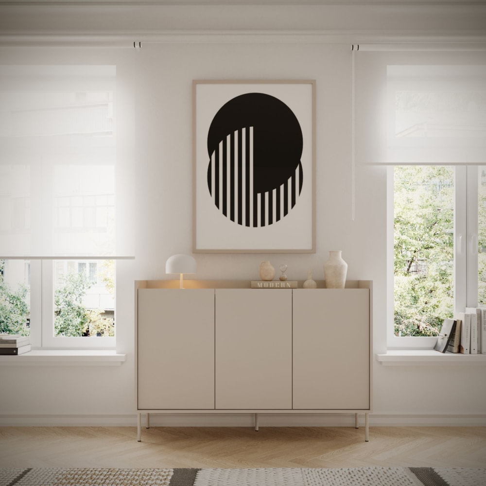 Sideboard 3-türig, 140 cm, Kaschmirgrau / Holzoptik Eiche -