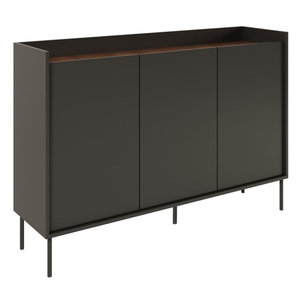 Buffet 3 portes, 140 cm, noir / aspect bois noyer
