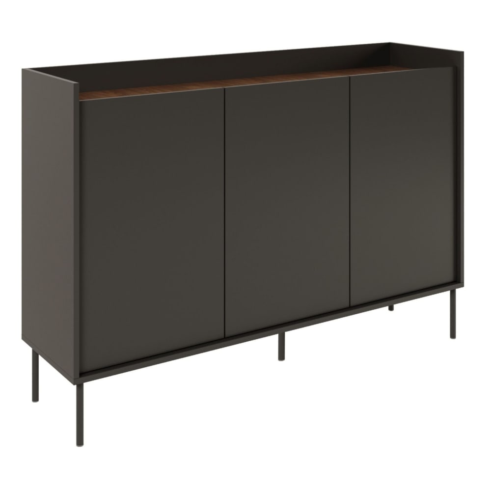 Selsey Sideboard 3-türig, 140 cm, Schwarz / Holzoptik Nussbaum style modern Schwarz Spanplatte