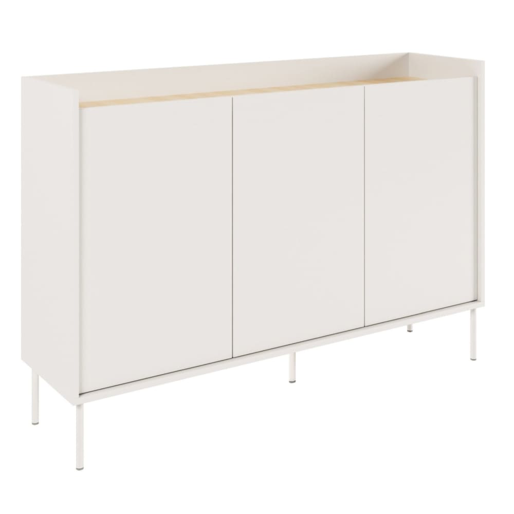 Buffet 3 portes, 140 cm, blanc / aspect bois chêne
