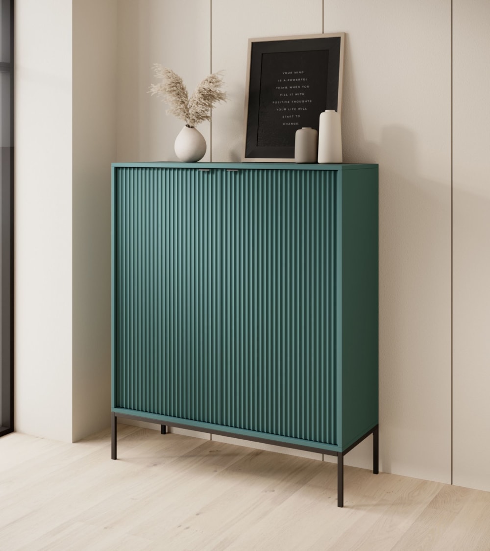 Highboard 2-türig, grün mit schwarzem Gestell, 104 cm - Maisons