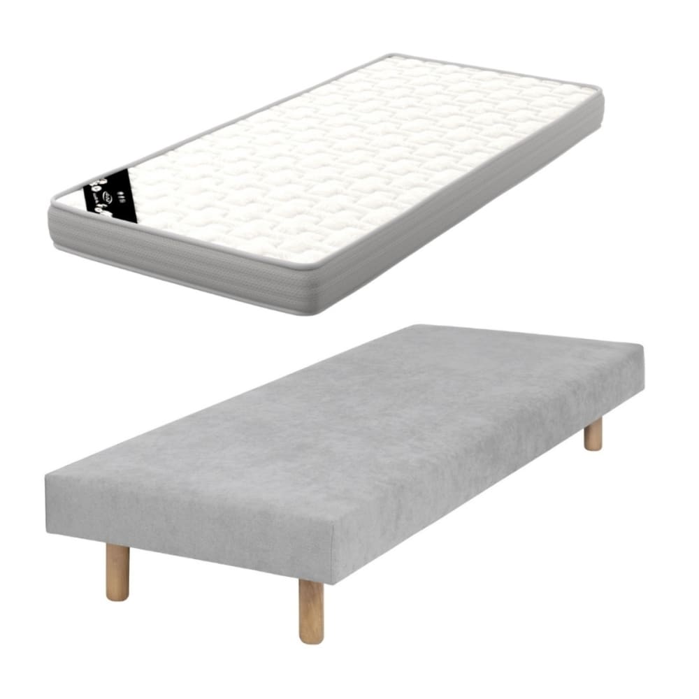 Pack sommier tapissier avec matelas bois massif gris 80x200 cm