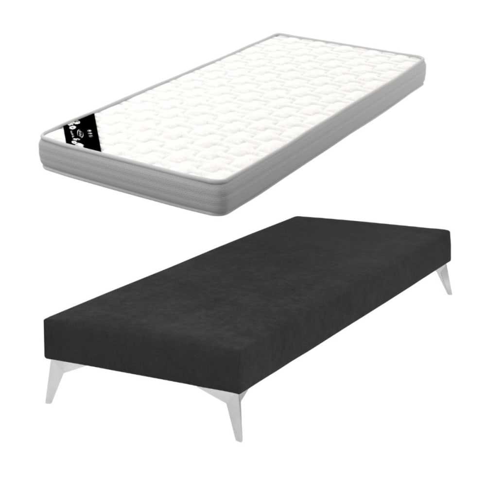Pack sommier tapissier avec matelas bois massif noir 70x190 cm