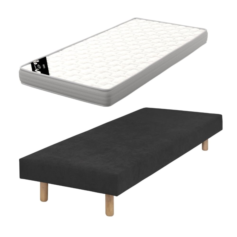 Pack sommier tapissier avec matelas bois massif noir 70x190 cm