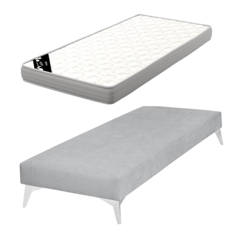 Pack sommier tapissier avec matelas bois massif gris 70x190 cm