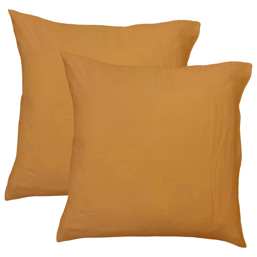 Set de 2 taies d'oreiller unies en coton Caramel 65x65cm