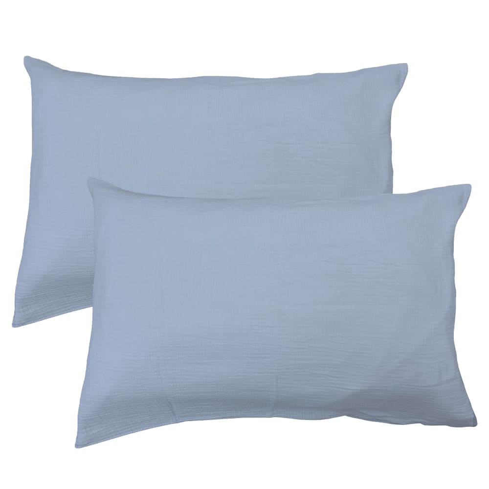Set de 2 taies d'oreiller unies en coton Bleu horizon 50x70cm