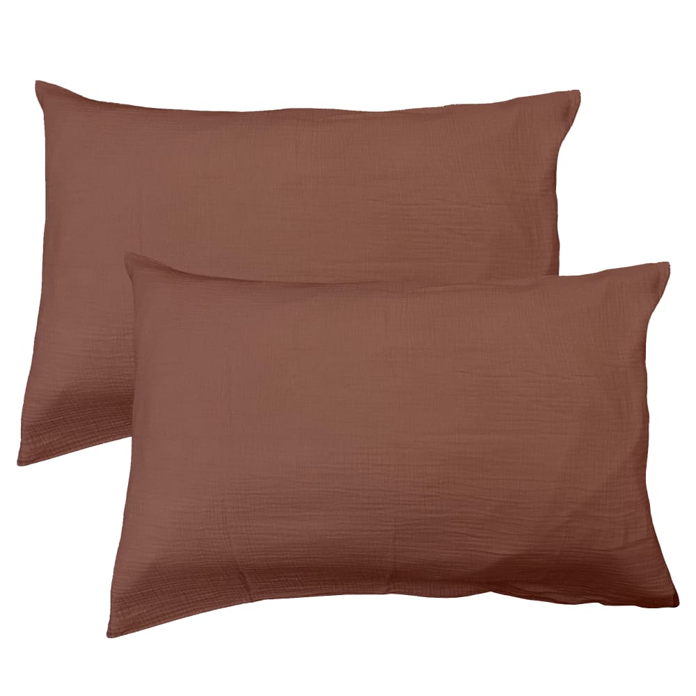 Set de 2 taies d'oreiller unies en coton Chocolat 50x70cm