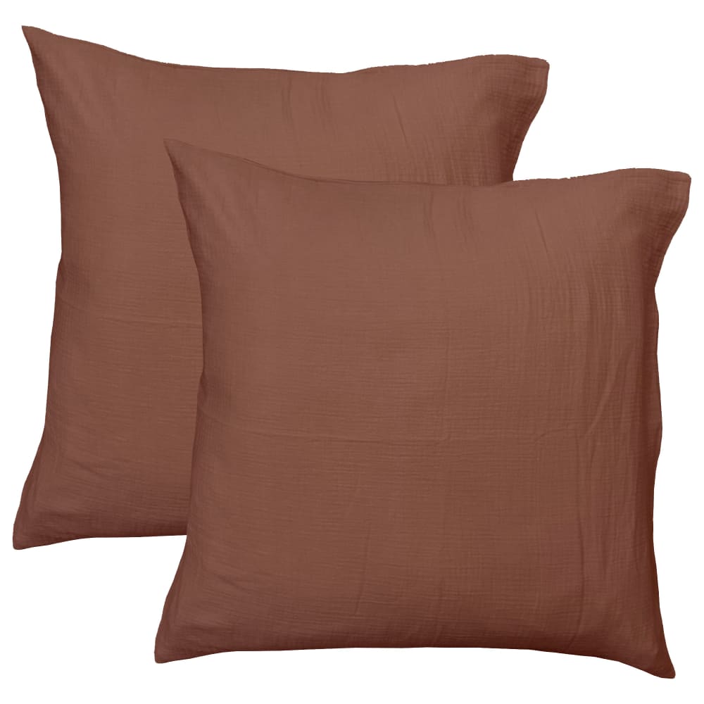 Set de 2 taies d'oreiller unies en coton Chocolat 65x65cm