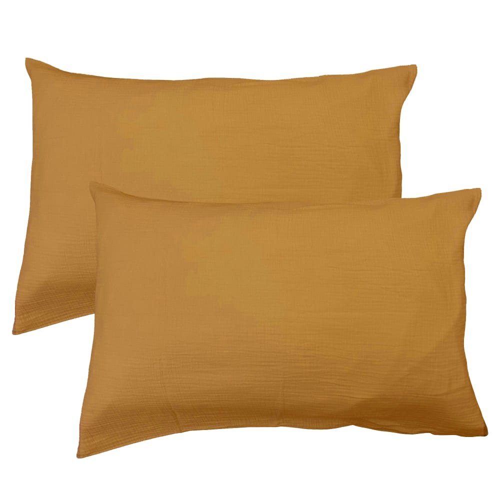 Set de 2 taies d'oreiller unies en coton Caramel 50x70cm
