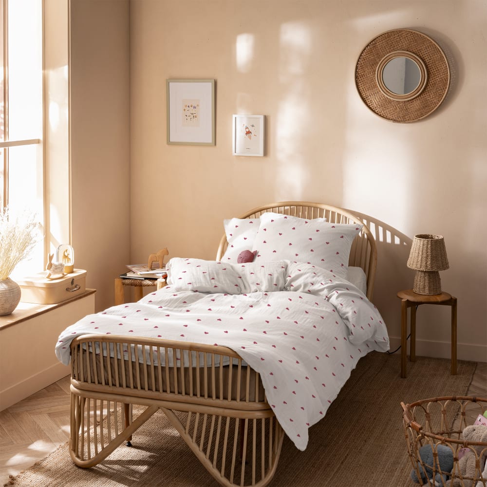 Parure de lit imprimée en gaze de coton Blanc 140x200+63x63cm