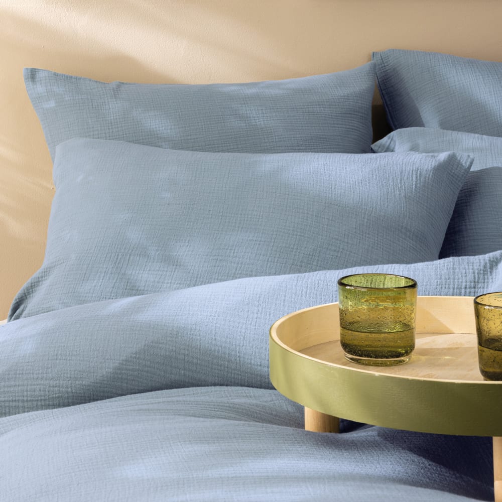 Housse de couette unie en coton bleu horizon 240x220cm — vue 4