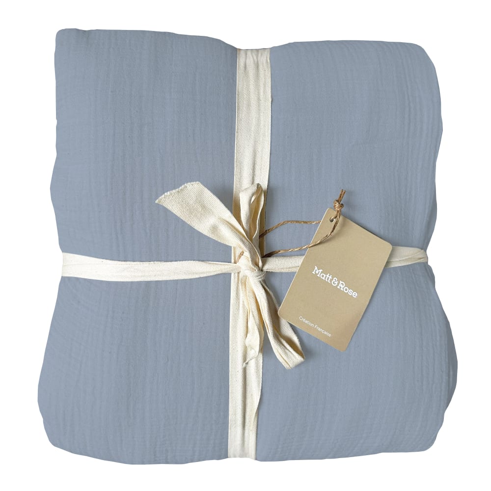 Housse de couette unie en coton bleu horizon 140x200cm — vue 3
